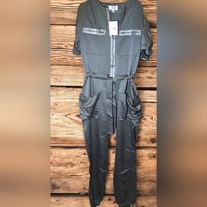 RARE INSPR-D BY TEZZA Olive Green Zipper Front Jumpsuit/Coveralls Size S…